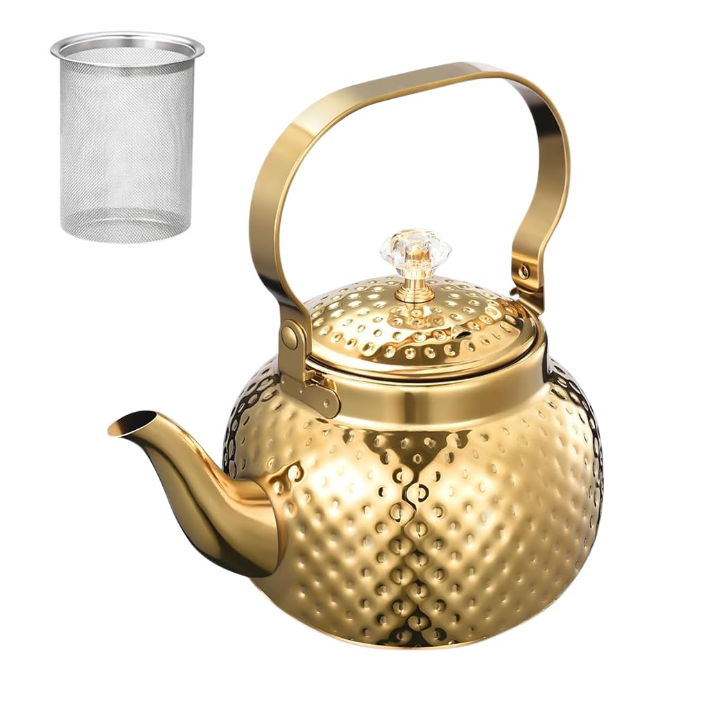 Supvox 1.2L Teapot Golden Stainless Steel Teapot with Removable Tea Infuser Luxury Golden Teapot with Lid & Handle Delicate Teapot for Loose Tea, Tea Bags Supvox 1.2L Teapot Golden Stainless Steel Teapot with Removable Tea Infuser Luxury Golden Teapot with Lid & Handle Delicate Teapot for Loose Tea, Tea Bags